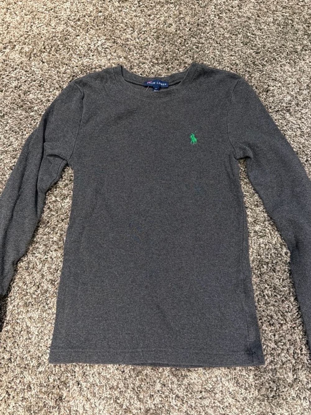 Ralph Lauren Long Sleeve Crewneck Tee - Charcoal with Green Logo
